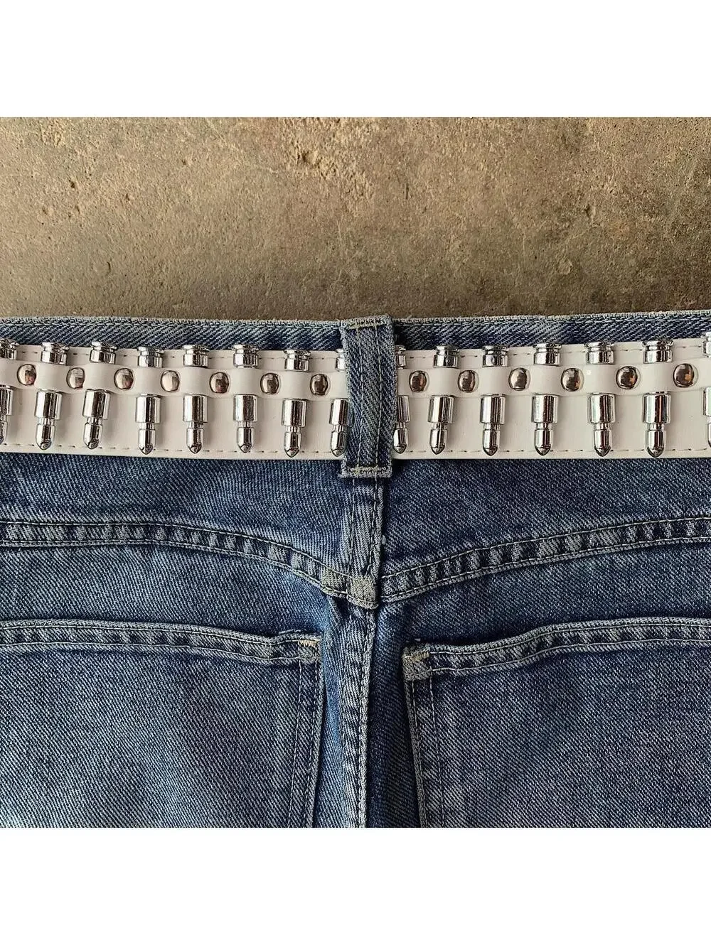 Y2k Cyber White Bullet Belt studded vintage style. Cool grunge/punk look